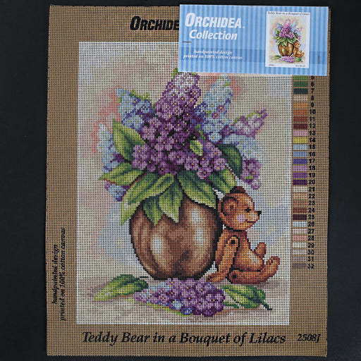 Orchidea 30x40 cm Teddy Bear İn A Bouquet Of Lilacs Baskılı Goblen 2508J