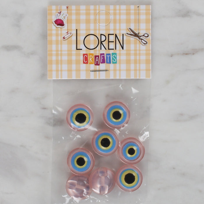 Loren Crafts açık pembe 8'li nazar boncuğu düğme - 167