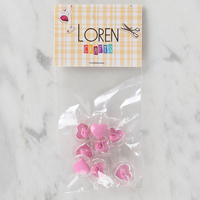 Loren Crafts 8'li Şeffaf Pembe Kalp Düğme - 256