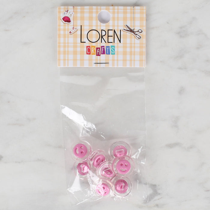 Loren Crafts 8'li Şeffaf Pembe Düğme - 260