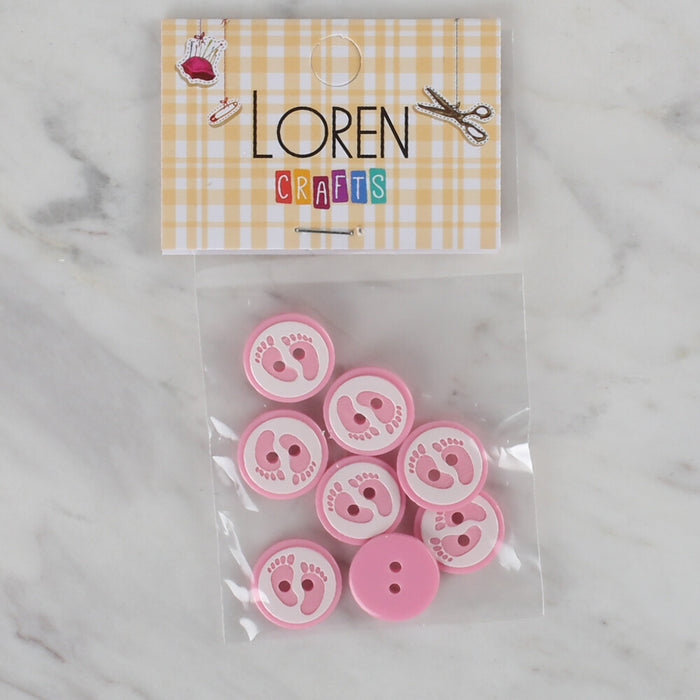 Loren Crafts pembe 8'li ayak izi düğme - 436