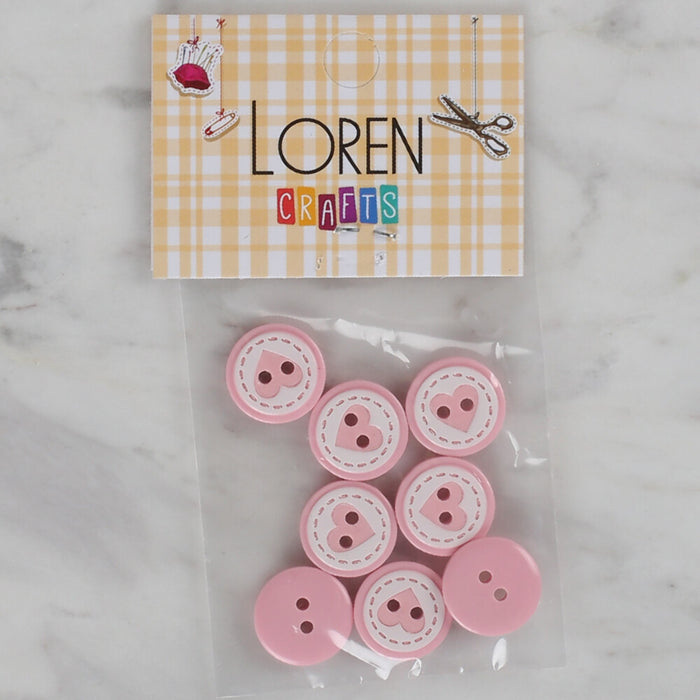 Loren Crafts pembe 8'li kalp düğme - 472