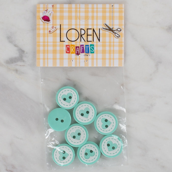 Loren Crafts yeşil 8'li kalp düğme - 477