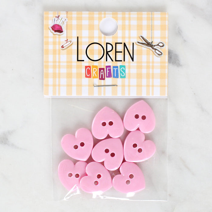 Loren Crafts 8'li Pembe Kalp Düğme - 1076