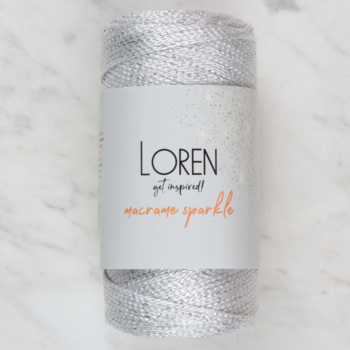 Loren Macrame Sparkle Simli Beyaz El Örgü İpi - RM002