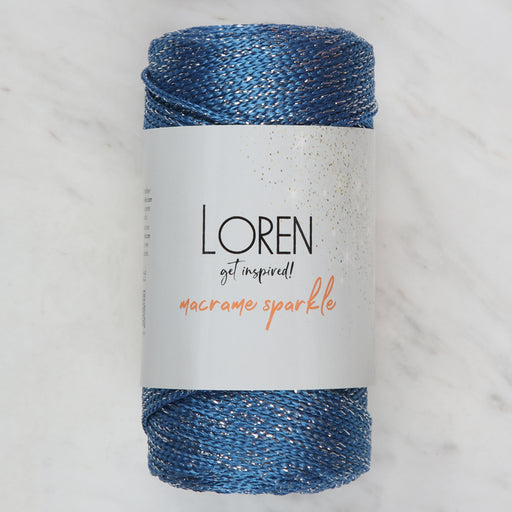 Loren Macrame Sparkle Simli Mavi El Örgü İpi - RM 238