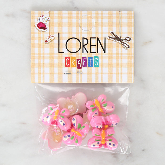 Loren Crafts 8'li Pembe Kelebek Düğme - 3022